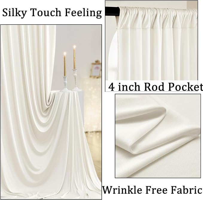 50ft x 10ft Wrinkle Free Ivory Backdrop Curtains for Parties, 10 Panels 5x10ft Polyester Ivory Photo Backdrop Drapes for Wedding Birthday Party Photography Background