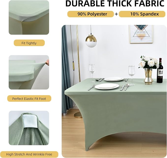 121 2-Pack 6ft Spandex Table Covers for Rectangle Standard Folding Tables - Wrinkle Resistant Stretch Tablecloths - Ultimate Fitted Table Protector for Parties, Banquet, and Wedding