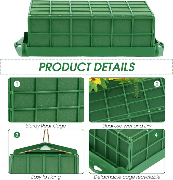 Vevitts 6 Pack Floral Foam Cage Flower Holder with Floral Foam for Fresh Flower Arrangement and Wedding Holiday Decorations, Rectangle 11.8 x 4.3 x 3.1 inches