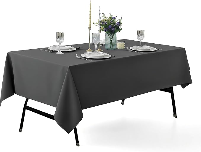 2-Pack 60x144 inch Grey Table Cloths, Solid Stain and Wrinkle Resistant Oblong Tablecloth, Premium Plain Weave Polyester Fabric Rectangle Table Linen Covers for Hotel, Banquet