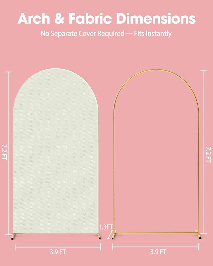 Pureegg Arch Backdrop Stand and Cover Set - 7.2FT Gold Metal Frame with Beige Fabric Cover, Easy-to-Assemble Wedding Arch Stand for Parties and Celebrations