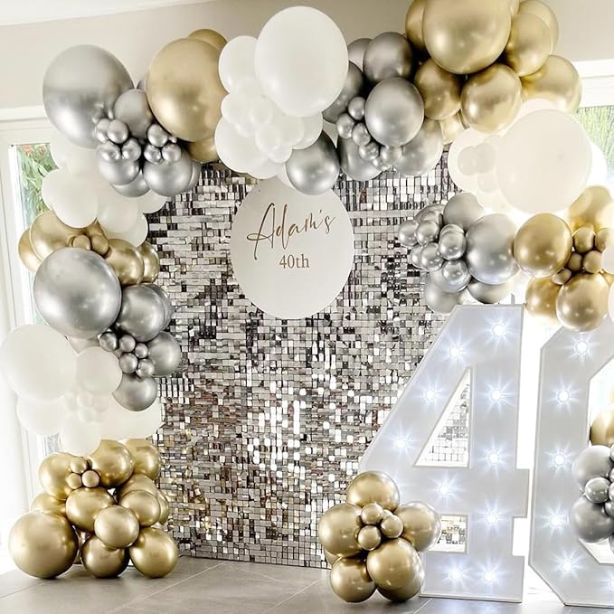COKAOBE Silver Shimmer Wall Backdrop, 36PCS Square Sequin Shimmer Backdrop Panel, Photo Backdrops for Birthday, Anniversary, Wedding, Graduation & Bachelorette Party Decoration