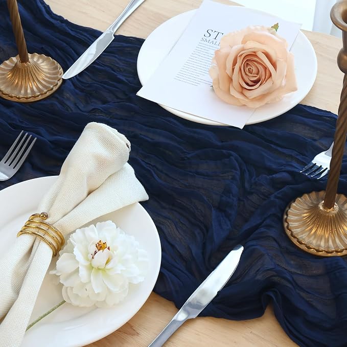 3 Pack Navy Blue Cheesecloth Table Runner 120 Inch 10FT Cheese Cloth Runners for Independence Day, Coastal Style, Retro Decoration, Graduation Decorations
