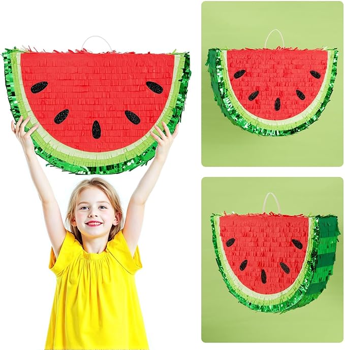 WERNNSAI Watermelon Piñata - Fruit Theme Summer Birthday Party Decorations Kids Fruit Piñata with Blindfold and Bat for Summer Tropical Party Supplies Fiestas Carnival Game