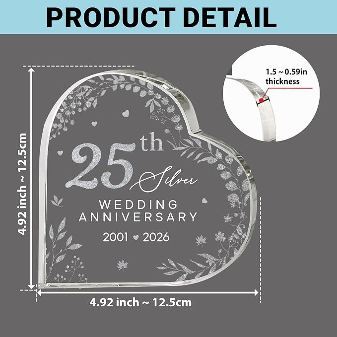 25th Wedding Anniversary Acrylic Cake Topper, 25 th Anniversary Decorations, 25 Wedding Topper, 25 Years Of Marriage Gifts (25th Anniversary 2026)
