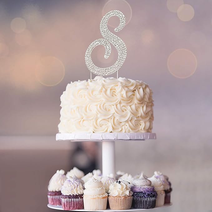 Letter S Cake Topper - Premium Silver Metal - S Monogram Wedding or Anniversary Party Sparkly Rhinestone Initial Decoration Makes a Great Centerpiece - Now Protected in a Box