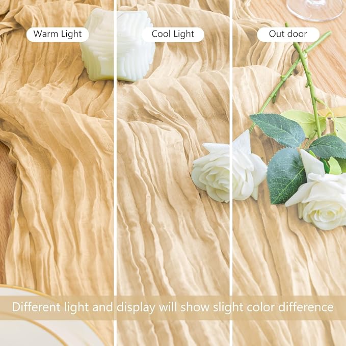 Table Runner Cheesecloth 10FT Sand Boho Gauze Cheese Cloth Rustic Sheer Table Runners for Wedding Bridal Baby Shower Party Decoration