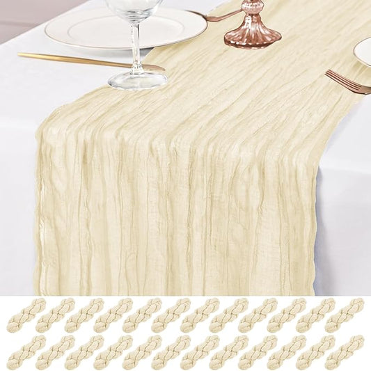 24 Pack Ivory Table Runner 10Ft Cheesecloth Table Runner Rustic Gauze Table Runners Romantic Long Cream Sheer Fabric Cheese Cloth Table Runners for Wedding Party Bridal Baby Shower