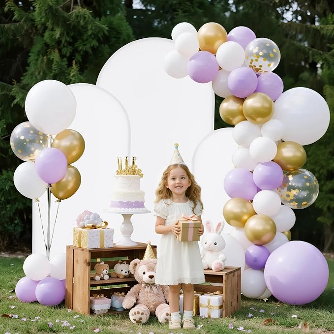 VEVOR Arch Backdrop Stand, Set of 3, 6/5/4 ft, Stable Structure, Easy Assembly, Gold Metal Arch Backdrop Stand with Cover, for Wedding, Birthday Party, Graduation, Celebration, and Ceremony Decoration