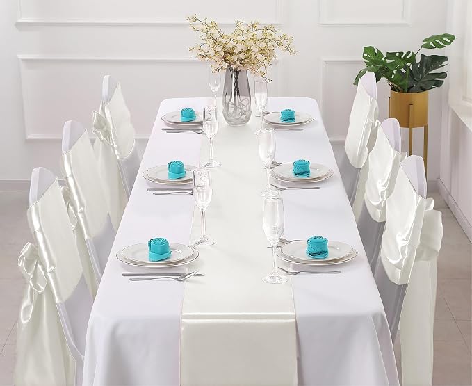 Horbaunal 2 Pack Ivory Satin Table Runner 12 x 108 Inch, Smooth Table Runners for Wedding Banquets Birthday Party