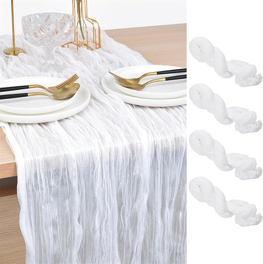 Joanlody Ivory Cheesecloth Table Runner Spring Summer 10Ft Rustic Gauze Boho Cheese Cloth Table Runner for Wedding Bridal Baby Shower Decoration 4 Pack