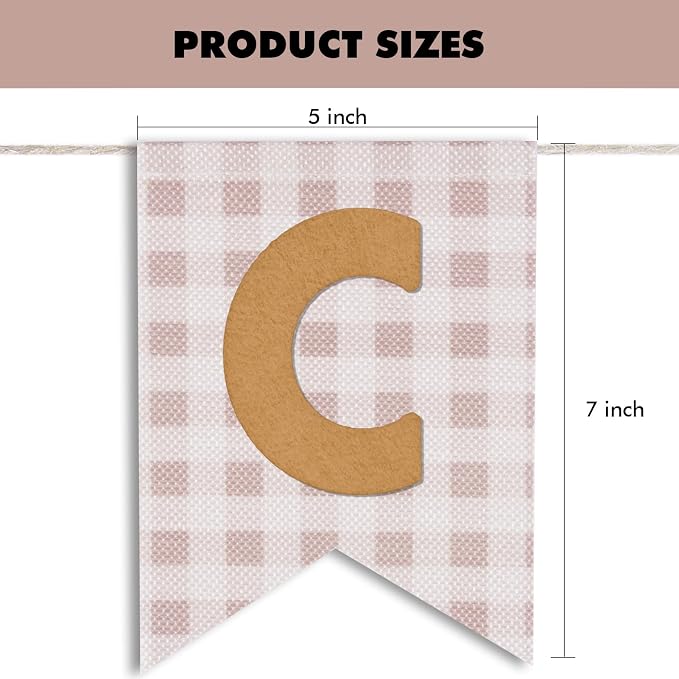 Custom Banner Kit - DIY Burlap Banner with 92 Felt Letters - Personalized for Birthday, Wedding & Party Decorations (beige gingham+beige letter)
