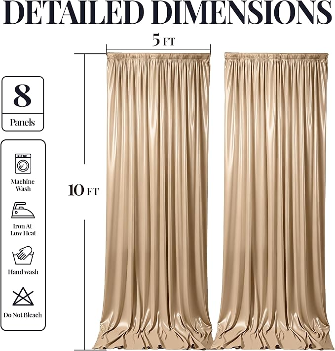 40x10ft Champagne Gold Glitter Backdrop Curtain for Parties, Wrinkle Free Satin Photo Backdrop Drapes 8 Panels Shimmer Back Drop Cloth for Wedding Birthday Baby Shower Photography Background Decor