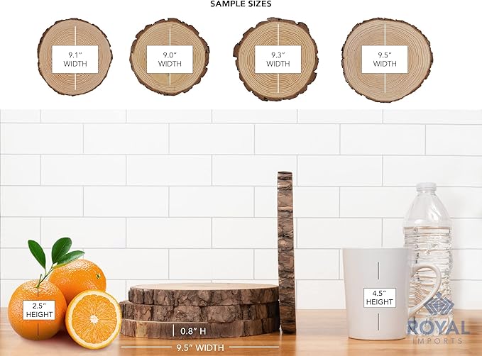 Royal Imports Round Wood Slices Discs, 9"-11" Large, Natural Unfinished Wooden Tree Bark Slabs for DIY Arts & Crafts, Rustic Table Centerpiece, Chargers, Trays, Wedding Decoration, 4 Pack