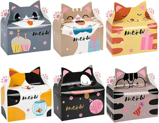 DjinnGlory 36 Pack Cute Kitten Party Favor Treat Boxes, Small Cats Gable Boxes for Kids Party Giveaways Gifts and Small Business 6.18x3.58x3.39 Inches