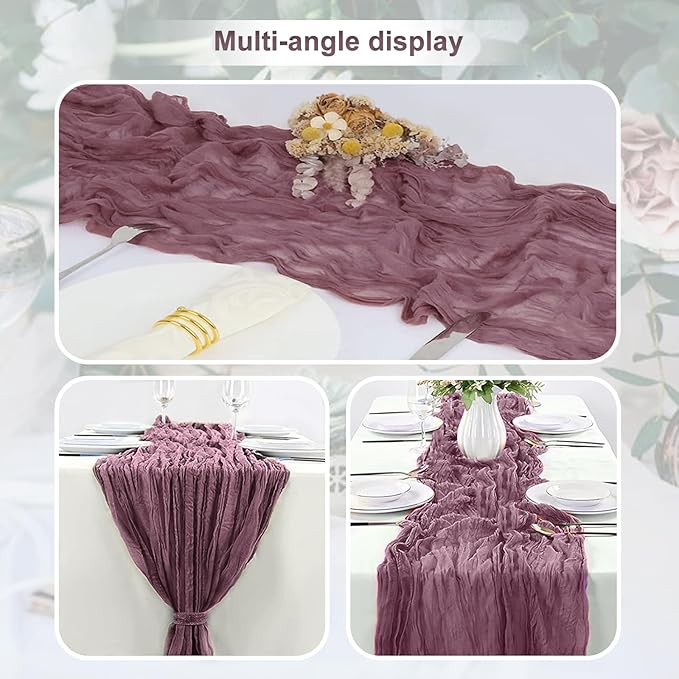 1 Pack Dusty Purple Cheesecloth Table Runner 35x120 Inch 10Ft Rustic Gauze Cheese Cloth Table Runner Sheer Cheesecloth Table Runners for Wedding Party Bridal Shower Decoration