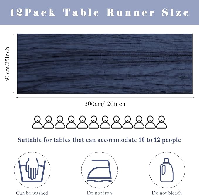 12 Pieces Navy Blue Cheesecloth Table Runners 10FT Gauze Fabric Runner for Tables Boho Table Runner Decoration Rustic Sheer Runner for Wedding Birthday Baby Bridal Shower Party (35 x 120 Inches Long)