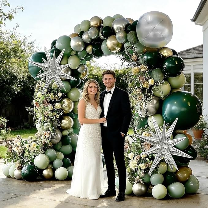 Emerald Green Gold Balloons Dark Green Silver Gold Balloon Arch Dusty Green Balloon Garland Kit for Graduation Birthday Wedding Anniversary Party Decorations