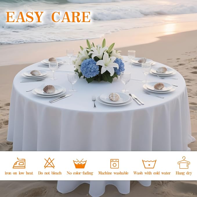 WIGENIUS 2 Pack White Table Cloth Round Tablecloths 90 Inch,Polyester Table Cloth for 5 Foot Round Tables,Wrinkle Resistant Washable Fabric Table Covers for Party,Wedding Banquet