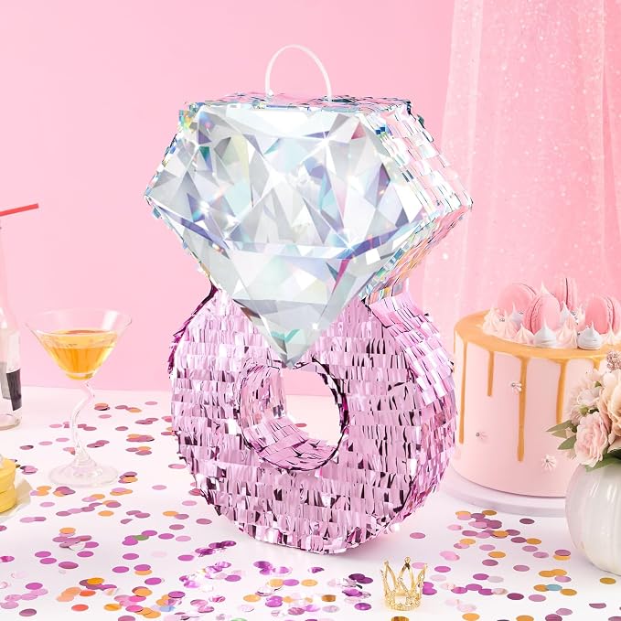 WERNNSAI Diamond Ring Piñata - Valentines Day Party Decoration Shiny Ring Piñata with Blindfold and Stick for Valentines Day Engagement Party Decoration Wedding Bachelorette Party Surprise Supplies