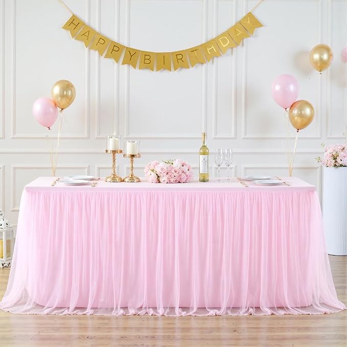 Suppromo 4 Pack 6ft Pink Tablecloths for Rectangle Tables, 72 x 30 Inch Pink Rectangular Table Cloth with Tutu Skirt for Baby Shower, Birthday Party, Banquet, Buffet, Cake