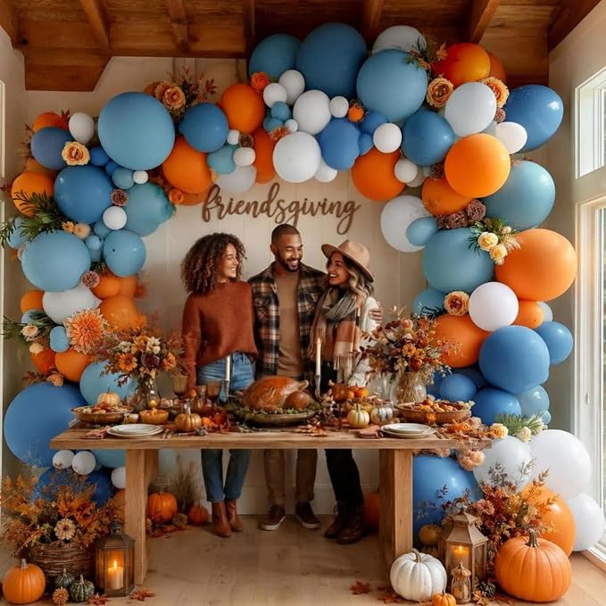 Dusty Blue Orange Fall Balloon Arch Garland Kit 91Pcs Double Stuffed | Pastel blue, Burnt orange, White balloons, Thanksgiving, Autumn, Pumpkin, Baby Shower, Birthday, Wedding for Party Decor