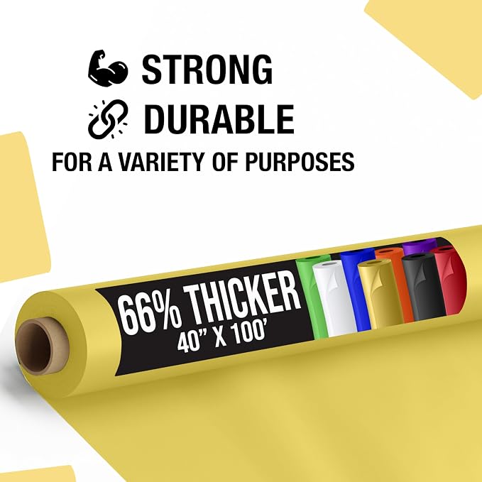 Party Solids 66% Thicker Premium Light Yellow Plastic Table Cover Roll 40" X 100' Table Cloth Plastic Cover Roll Quality Thick Banquet Rolls Disposable Tablecloth Rolls Strong American Based Company