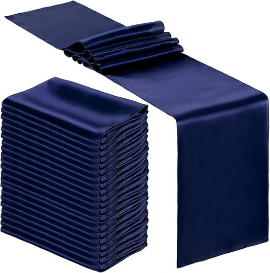 Bencailor 12 Pcs Navy Blue Satin Table Runner Bulk 12 x 108 Inches Long Table Runners Bright Smooth Fabric Tablecloth for Wedding Banquet Birthday Spring Graduation Party Decorations