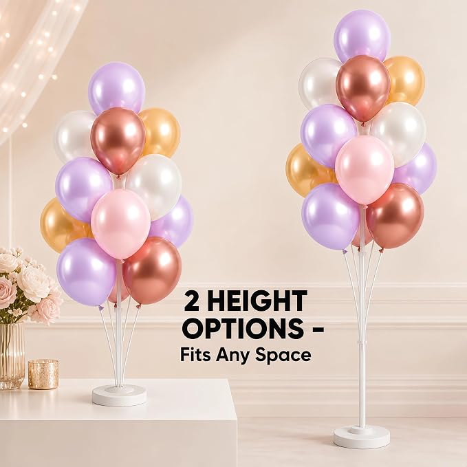 Balloon Column Kit Set of 2,Anti-Tip Sand-Fill Base Balloon Tower Stand with 10" 26pc pink purple Balloons,Height Adjustable for Easter Birthday Wedding Bridal Party Decorations Graduation