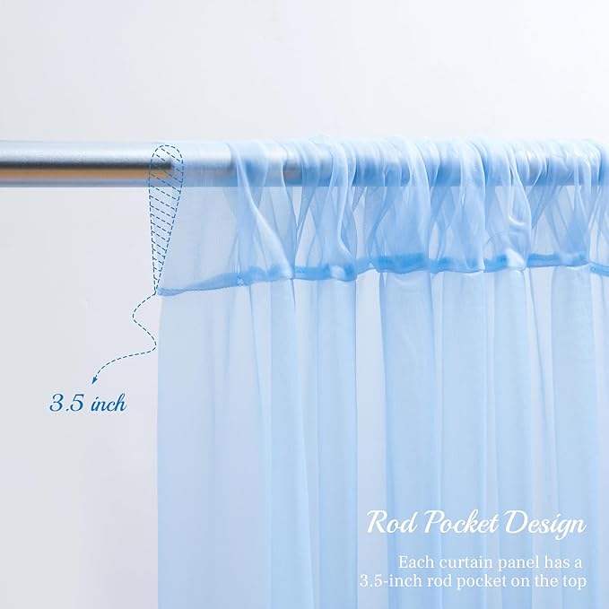 10x10ft Baby Blue Tulle Backdrop Curtain with Lights String for Parites, Sheer Photo Backdrop Curtain Drapes for Wedding Baby Shower Bridal Shower Birthday Party Photo Shoot Decorations