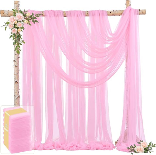 8 Panels Pink Wedding Arch Draping Fabric 30" x 19ft Wedding Drapes Tulle Drapes for Backdrop Sheer Fabric Backdrop Draping Decorations Back Drop Curtains for Reception Ceremony Party