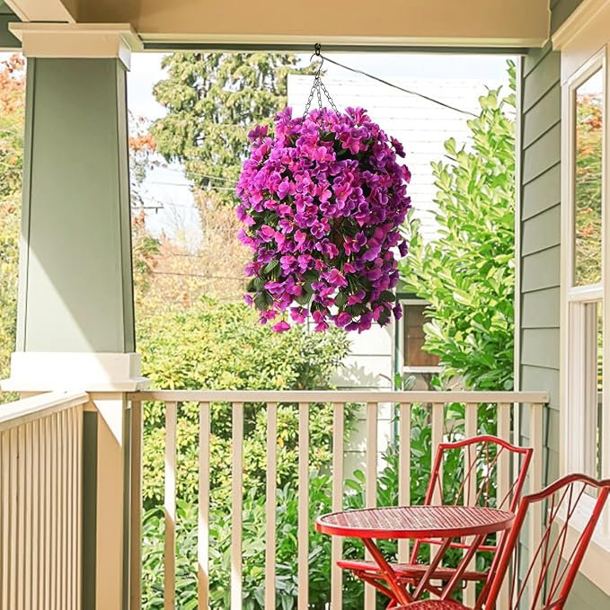 INQCMY Fake Flowers with Hanging Basket Realistic Artificial Begonias | Faux Plants UV Resistant for Outdoors Summer Decor, Silk Trailing Flower for Outside Windowsill Porch Patio Yard Planters