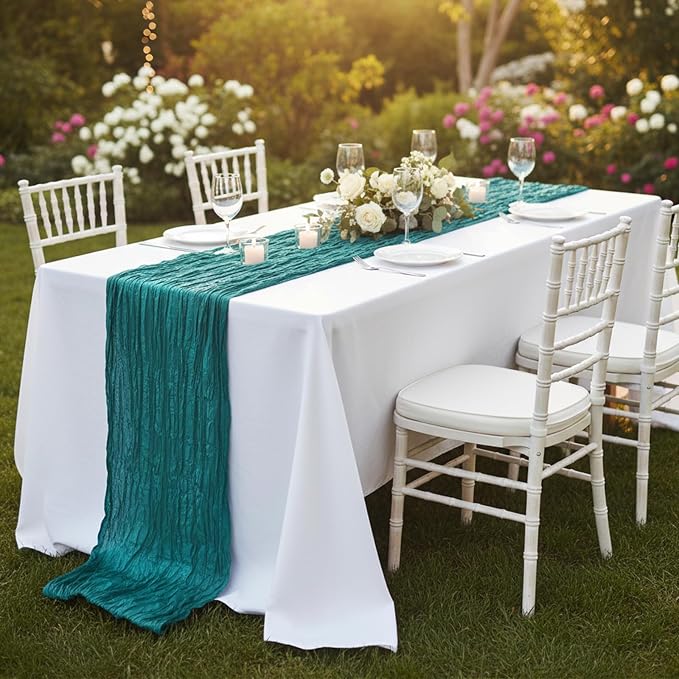 8 Pack Teal Green Cheesecloth Table Runner 120 Inch 10FT Gauze Cheese Cloth for Spring Holiday, Baby Shower, Jungle Theme Party