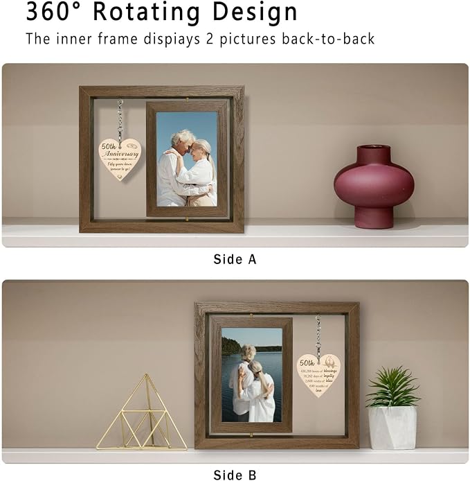 EYITUPC 50th Wedding Anniversary Picture Frame Gifts, 50th Anniversary Frame for Couple Parents (Display Two 4x6)