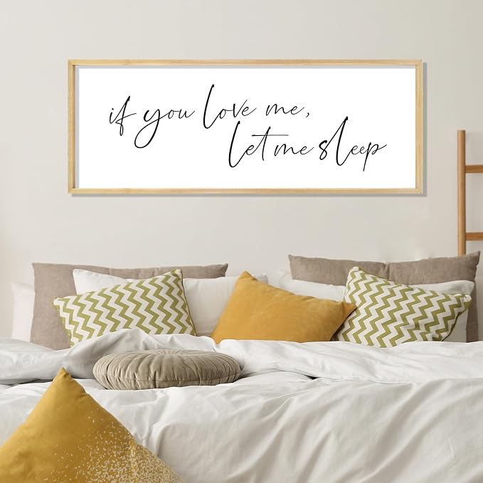 YWJKWLGS If You Love Me Let Me Sleep Bedroom Wall Art Above Bed | 40x15 Inch Rustic Natural Wood Framed Funny Sleep Sign Wall Decor for Master Room Over Bed, Sleep Lovers Her Him