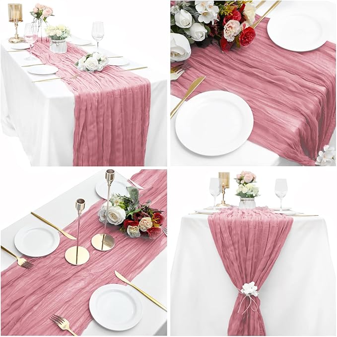 15 Pack Dusty Rose Cheesecloth Table Runner 10Ft Gauze Cheese Cloth Table Runner 35 x120 Inch Boho Table Runners Coffee Table Cloth for Wedding Birthday Party Engagement Bridal Baby Shower Table Decor