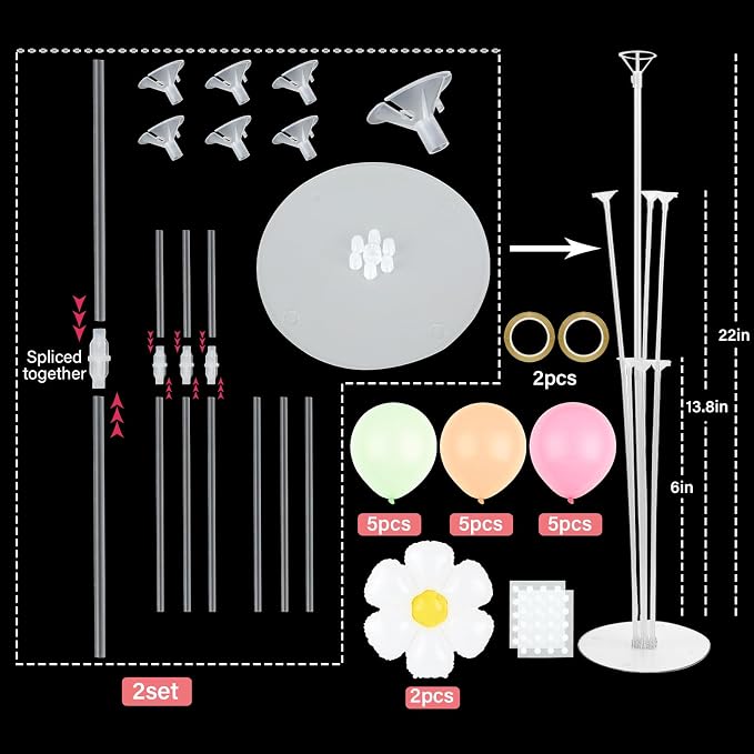 Daisy Party Balloons Stand Kit 2 Sets with 2 White Daisy Flower Foil Balloons Fresh Flower 1st Party Balloon Centerpieces for Tables for Spring Theme Mothers Day Daisies Themed Birthday Decorations