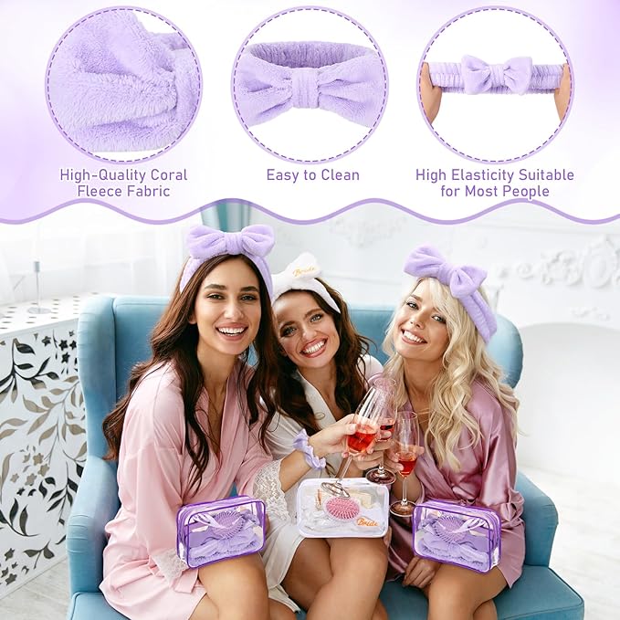 40 Pcs Bachelorette Favor Set Include Headband Scrunchies Hair Claw Clips Hairbrush and Makeup Bag for Bridal Shower Party Gifts Bridesmaid Wedding Supplies(White and Purple)