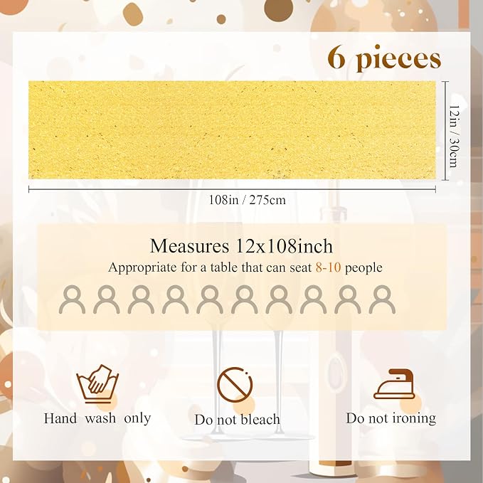 Newwiee 54 Pcs Gold Sequin Chair Sashes and Table Runners, 48 Sequin Chair Bows, 6 Glitter Table Runners for Birthday Party Wedding Banquet Holiday Decorations