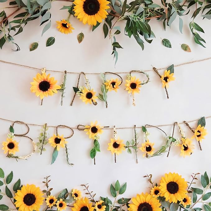Norme 2 Pcs Fall Sunflower Birthday Party Decorations Banner Metal 3D Flower Autumn Happy Birthday Garland Sign Sunflower Fall Party Decorations Garden Tea Fairy First Birth Background Women Girl