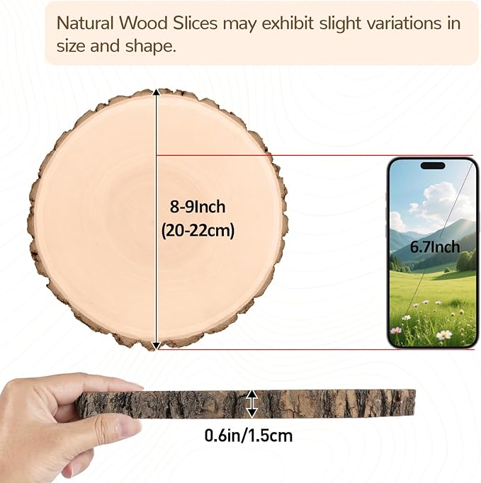 8 Pcs Natural Wood Slices for Centerpieces, 8-9 Inch Unfinished Wood Circles for Tables, Rustic Wooden Discs for Crafts Dinner Table, Baby Shower, Wedding Decorations