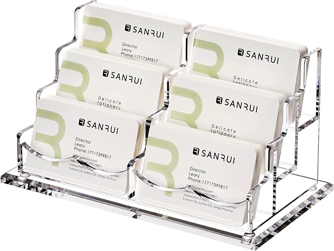 YUXUN Acrylic Business Card Holder Desk-3 Tier 6 Slot, 3.5"×2" Multiple Business Card Holder for Women Men, Business Card Display Stand, Desk Organiser Name Card Holders for Exhibition, Home, Office