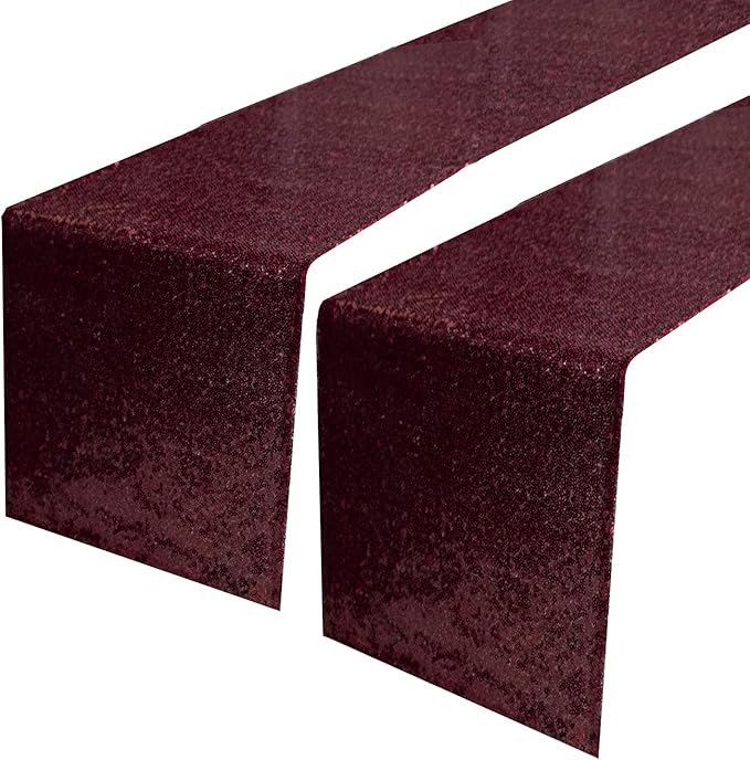 JYFLZQ Burgundy Sequin Table Runner 12" x 72" Pack of 2 Sparkly Black Metallic Table Runner Glitter Sequin Runner for Table Birthday Party Event Decorations