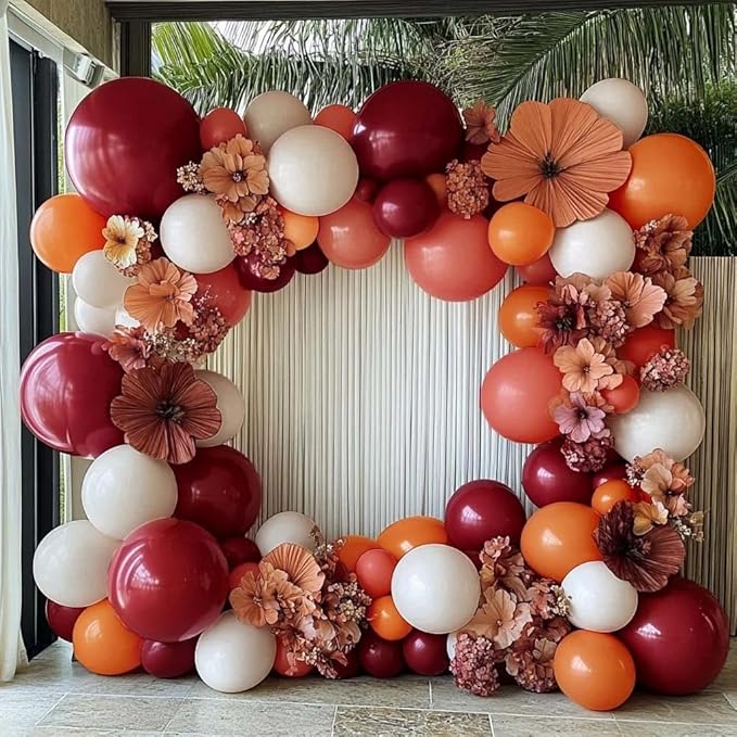 Orange Red Balloon Garland Double Stuffed Burgundy White Dusty Pink Balloon Arch Kit Balloons for Happy Birthday Wedding Baby Shower Bridal Shower Engagement Backdrop Party Decorations
