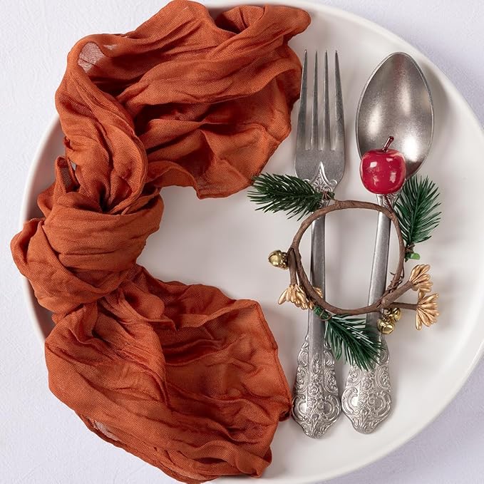 MLMC 10 Pack Terracotta Cheesecloth Napkins Washable Cloth Napkins Set of 10 21"x21" Rustic Boho Burnt Orange Gauze Dinner Table Napkins for Wedding Bridal Shower Gathering Decor