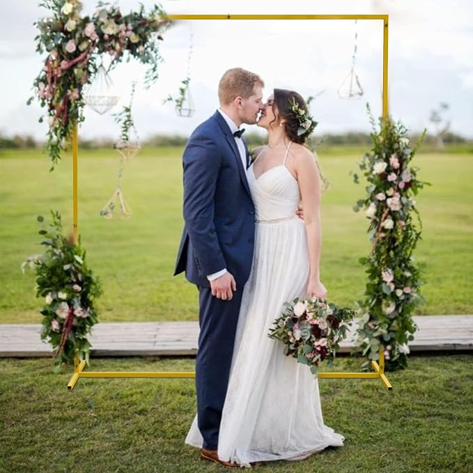 Wokceer Backdrop Stand Square Wedding Arch 6.6FT x 5.2FT Gold Metal Balloon Arch Backdrop Stand for Wedding Ceremony Birthday Party Baby Shower Photo Booth Background Decor