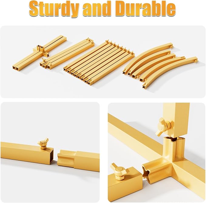7.2FT Metal Arch Backdrop Stand and Cover Set, Gold Arch Stand with Cover, Easy to Assemble, Pretty Wedding Arch for Birthday Party, Wedding Ceremony and Baby Shower