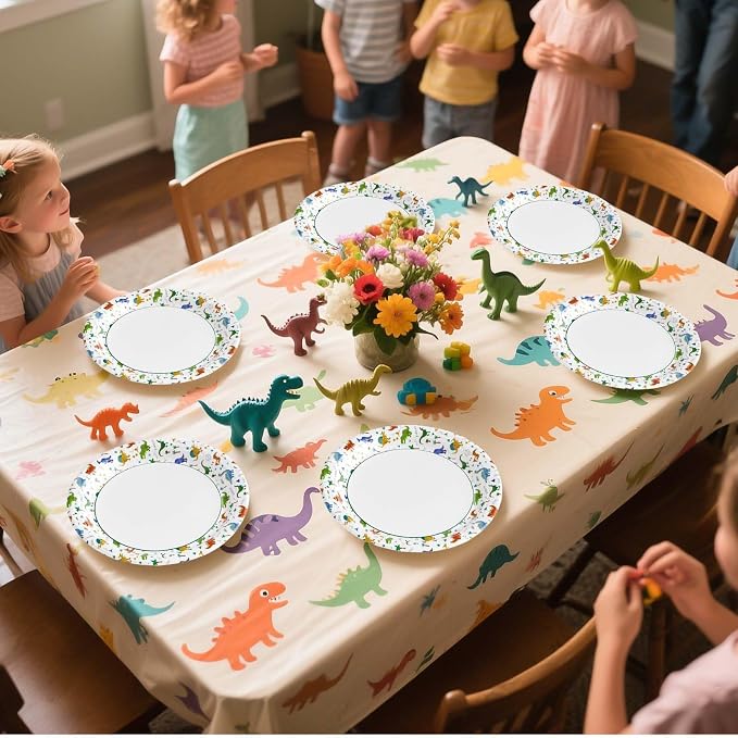 Grencian 100 Pcs Kids Dinosaur Plates Dinosaur-Themed Disposable Heavy Duty Paper Plates 9" Round Large Dino Plate for Boys Kids Dino Lovers Birthday Baby Shower BBQ Graduation Party Decor