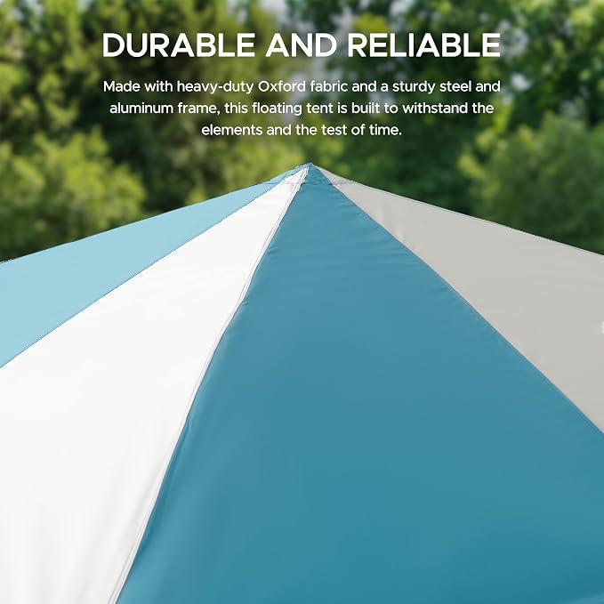 SUNJOY 10x10 FT Floating Pool Canopy Pop Up Gazebo, Gray and Light Blue Water Tent with Steel & Aluminum Frame, PVC Floats, Hand Pump & Carry Bag for Lake, Beach, Pool
