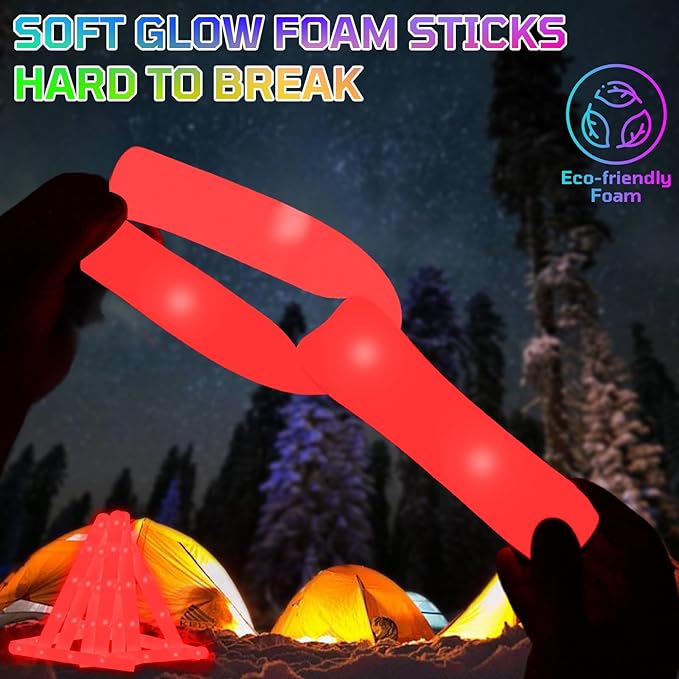 Foam Glow Sticks Bulk, 40 Pack Red Light Up Foam Sticks 3 Modes Flashing, Glow Party Supplies for Valentine's Day, Wedding,Raves, Carnival, Concert, 4th of July, Halloween, Christmas